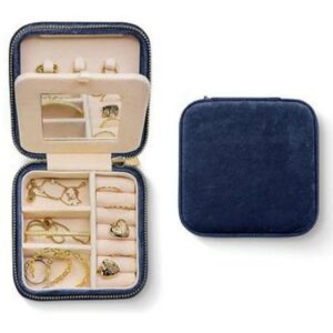Portable Jewelry Box Organizer - Navy Blue Plush Velvet